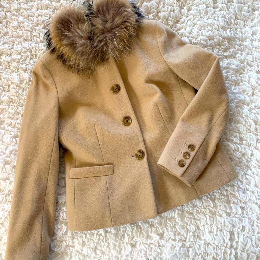 Ann Taylor Wool Coat with Rabbit Fur Collar